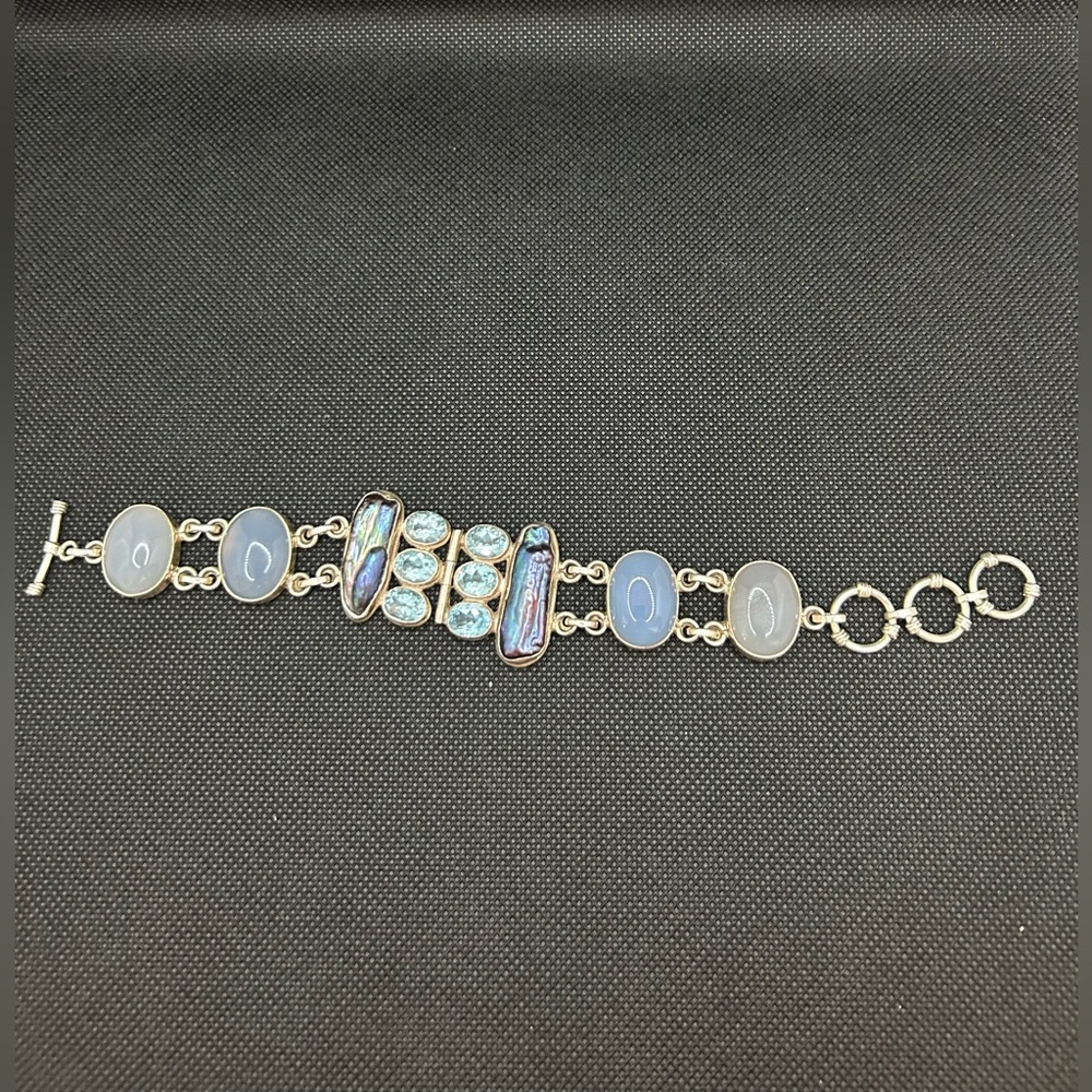 Sterling Silver, Topaz, Abalone and Chalcedony Bracelet